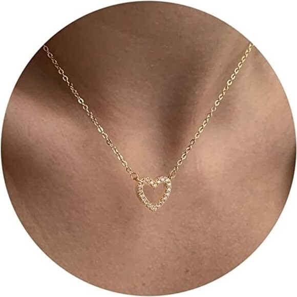 Danity CZ Heart Necklace 14k Gold Plated Heart Pendant Choker Necklaces Small - Picture 3 of 4